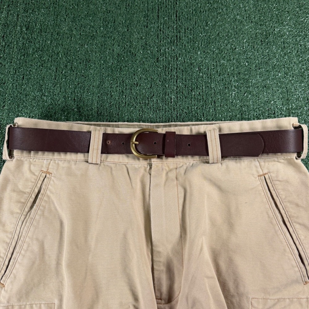 Vintage Leather Belt Mens L Brown Good Brass Buckle Solid Casual Accessory